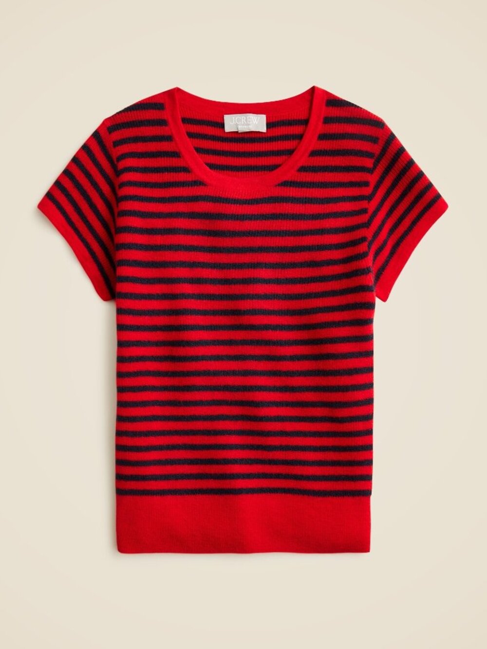 J. Crew Ribbed Featherweight Cashmere T-shirt in Red/Navy Stripe Size XXS